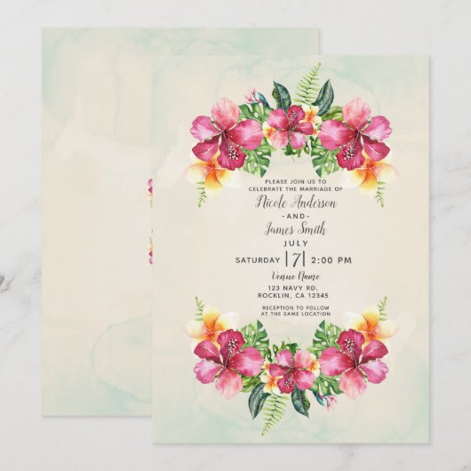 Invitation Tropical Fleurs Aloha Fleurs Botaniques Mariage (Devant / Derrière)