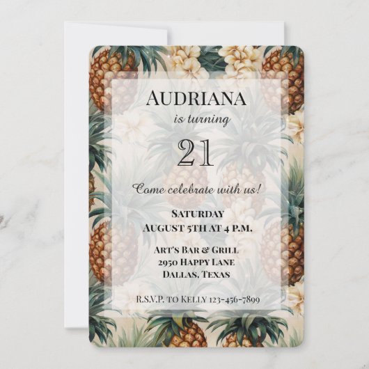 Invitation Tropical Fleurs d'ananas Anniversaire (Devant)