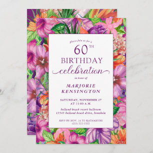 Invitation Tropical Floral 60e fête d'anniversaire