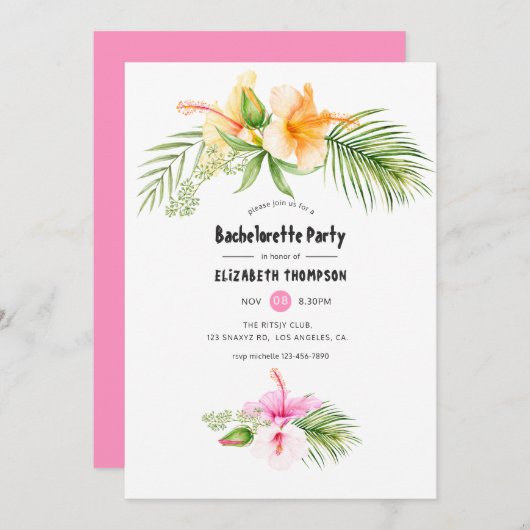 Invitation Tropical Floral Bachelorette Party (Devant / Derrière)