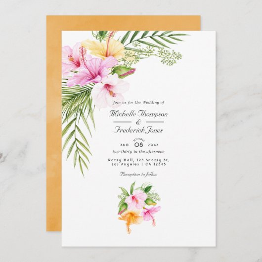 Invitation Tropical Floral Beach QR Code RSVP Mariage (Devant / Derrière)