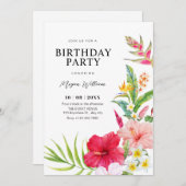 Invitation Tropical floral birthday (Devant / Derrière)