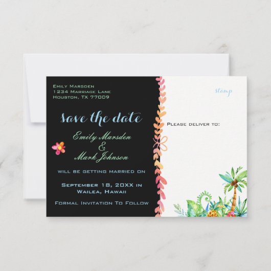 Invitation Tropical Floral Black Enregistrer La Date (Dos)