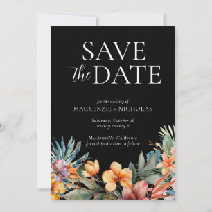 Invitation Tropical Floral Black Enregistrer la date