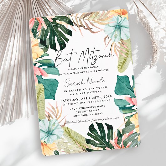 Invitation Tropical Floral & Botanical Plants Bat Mitzvah