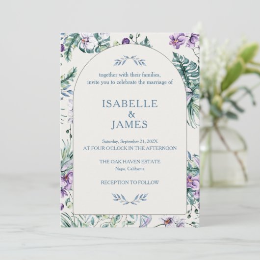 Invitation Tropical Floral Botanical Wedding Personalized (Debout devant)