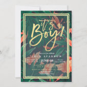 Invitation Tropical Floral Gold Frame Baby shower hawaïen (Devant)