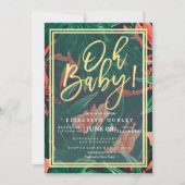 Invitation Tropical Floral Gold Frame Baby shower hawaïen (Devant)