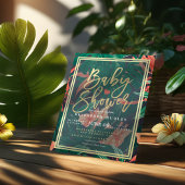 Invitation Tropical Floral Gold Frame Baby shower hawaïen