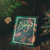 Invitation Tropical Floral Gold Frame Baby shower hawaïen