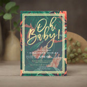 Invitation Tropical Floral Gold Frame Baby shower hawaïen