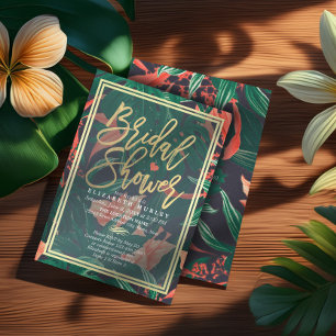 Invitation Tropical Floral Gold Frame Fête des mariées hawaïe