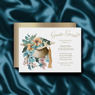 Invitation Tropical Floral Graduation Casquette et Tassel Par