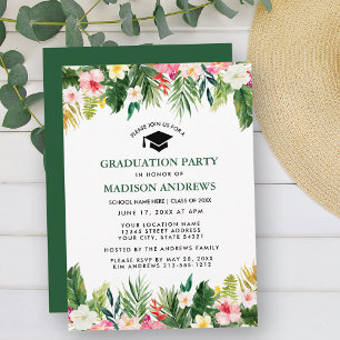 Invitation Tropical Floral Green Graduation Party