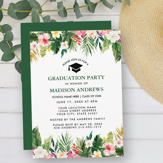 Invitation Tropical Floral Green Graduation Party