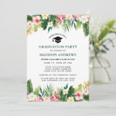 Invitation Tropical Floral Green Graduation Party (Debout devant)