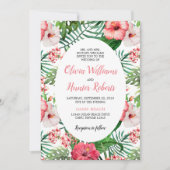 Invitation Tropical Floral Green Palm rose Hibiscus Mariage (Devant)