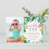 Invitation Tropical Floral Jungle Animaux Anniversaire de enf (Debout devant)