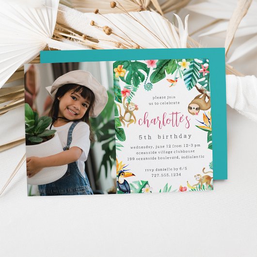 Invitation Tropical Floral Jungle Animaux Anniversaire de enf