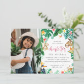 Invitation Tropical Floral Jungle Animaux Anniversaire de enf (Debout devant)