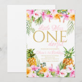 Invitation Tropical Floral Little Miss Onederday (Devant / Derrière)