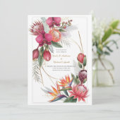 Invitation Tropical Floral Paradise Botanical Gold Wedding  (Debout devant)