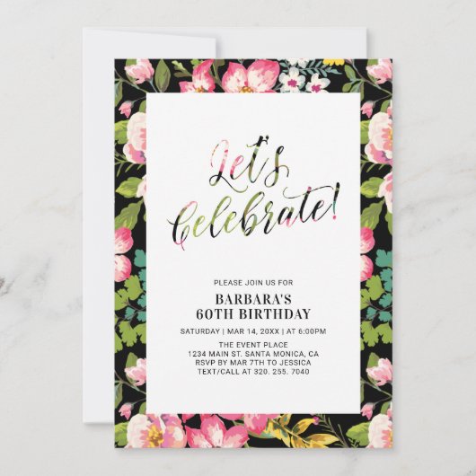 Invitation Tropical Floral Patal Adulte Anniversaire (Devant)