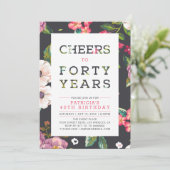 Invitation Tropical Floral Pattern 40e fête d'anniversaire (Debout devant)
