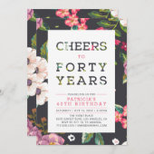 Invitation Tropical Floral Pattern 40e fête d'anniversaire (Devant / Derrière)