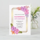 Invitation Tropical Floral Pink Luxury 69e anniversaire Invit (Debout devant)