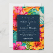 Invitation Tropical Floral QR Code Destination Beach Mariage (Devant)