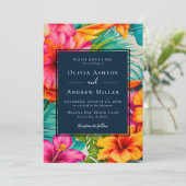 Invitation Tropical Floral QR Code Destination Beach Mariage (Debout devant)