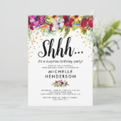 Invitation Tropical Floral Surprise fête d'anniversaire (Debout devant)