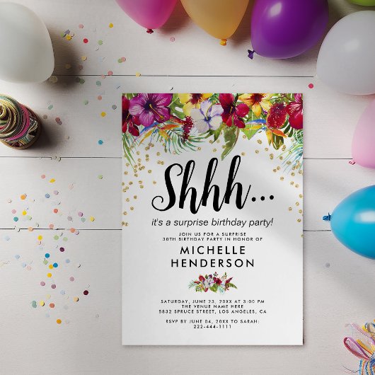Invitation Tropical Floral Surprise fête d'anniversaire