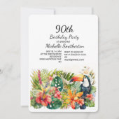 Invitation Tropical Floral Toucan 90e anniversaire (Devant)
