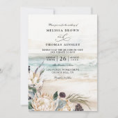 Invitation tropical florals protea beach qr code wedding (Devant)