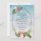 Invitation Tropical Flower Beach Elegant QR Code Wedding (Devant)