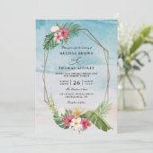 Invitation Tropical Flower Beach Elegant QR Code Wedding (Debout devant)