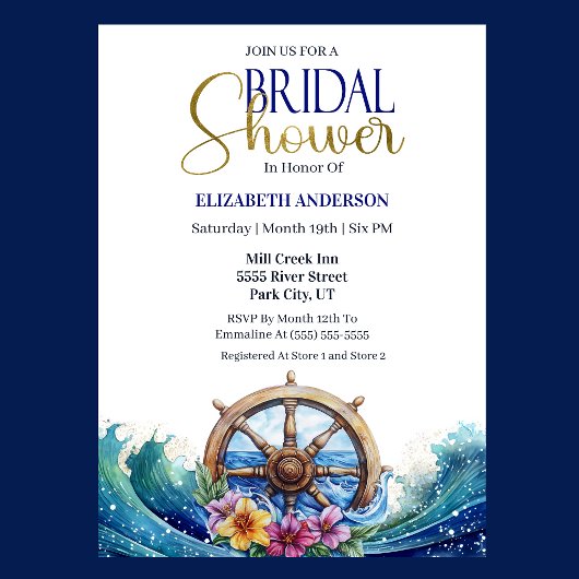 Invitation Tropical Flower Sailing Wheel Bridal Shower
