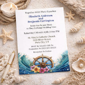 Invitation Tropical Flower Sailing Wheel Nautical Wedding