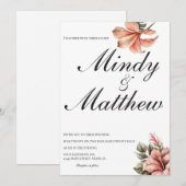 Invitation Tropical Flowers Black and White Script Wedding (Devant / Derrière)
