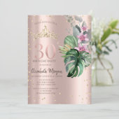 Invitation Tropical Flowers Diamonds Rose Or 30e anniversaire (Debout devant)