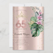 Invitation Tropical Flowers Diamonds Rose Or 65e anniversaire (Devant)