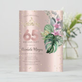 Invitation Tropical Flowers Diamonds Rose Or 65e anniversaire (Debout devant)