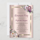 Invitation Tropical Flowers Gold Frame, Rose Gold Retirement (Devant)