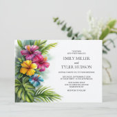 Invitation Tropical Flowers Greenery Wedding (Debout devant)