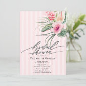 Invitation Tropical Flowers Pink Stripes Bridal Shower (Debout devant)