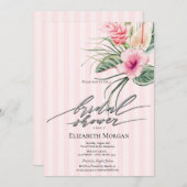 Invitation Tropical Flowers Pink Stripes Bridal Shower (Devant / Derrière)