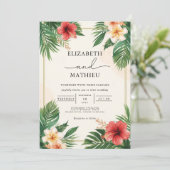 Invitation Tropical Frond Bloom Mariage (Debout devant)