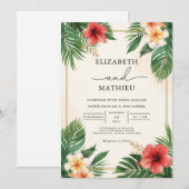 Invitation Tropical Frond Bloom Mariage (Devant / Derrière)